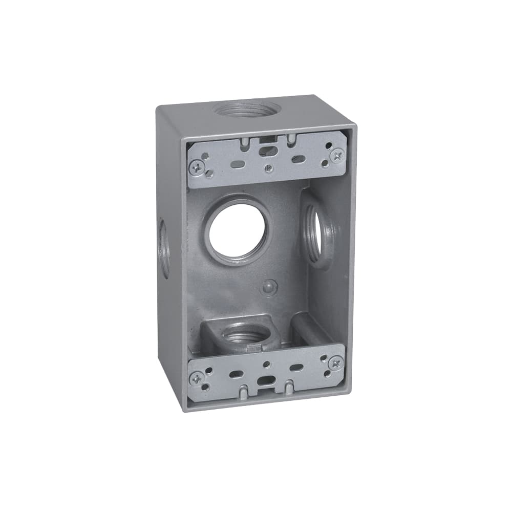 OUTDOOR 1-GANG BOX WITH 5 - 1/2" HOLES GRAY