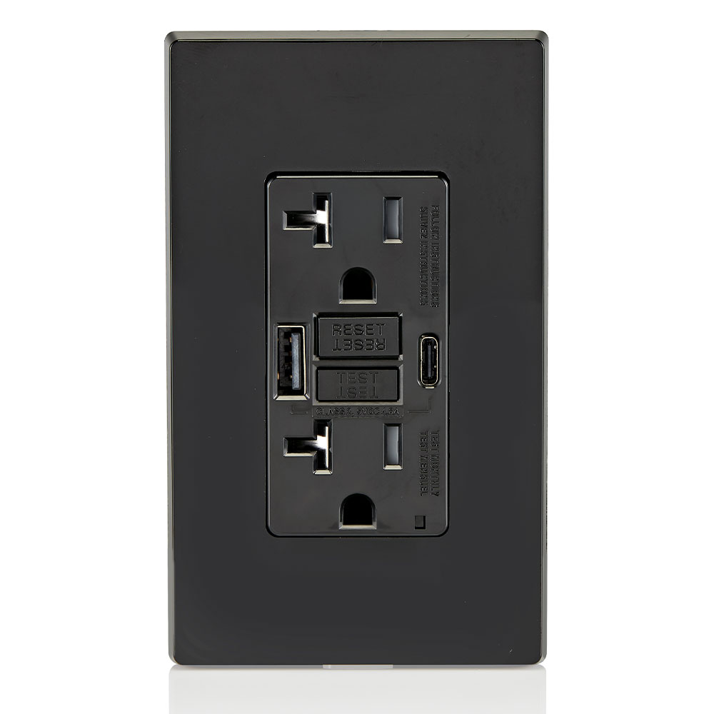 20A SmartlockPro Self-Test GFCI Combination 24W(4.8A) Type A/C USB In-Wall Charger Outlet Black
