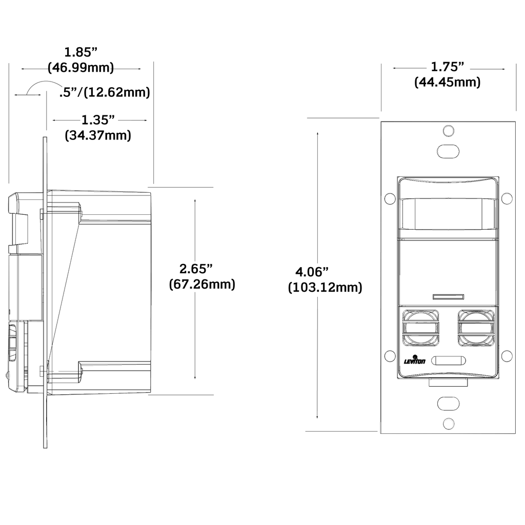 Vacancy Sensor, Multi-Technology (PIR Sensor / Ultrasonic Sensor), Wall Switch, 2400SF, 120-277V, Light Almond, Self-Adaptive, Decora