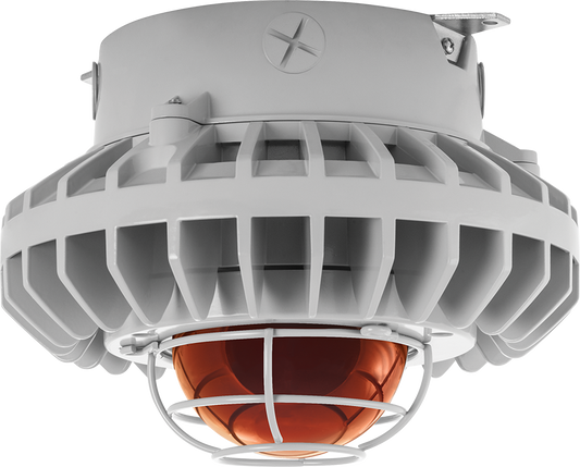 Hazardous Lighting, HAZXLED, 80W, amber frosted globe, wire gurad, gray