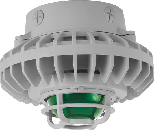 Hazardous Lighting, HAZXLED, 80W, green frosted globe, die cast guard, gray