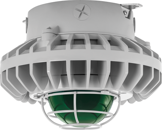 Hazardous Lighting, HAZXLED, 80W, green frosted globe, wire gurad, gray