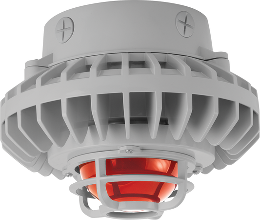 Hazardous Lighting, HAZXLED, 80W, red frosted globe, die cast guard, gray