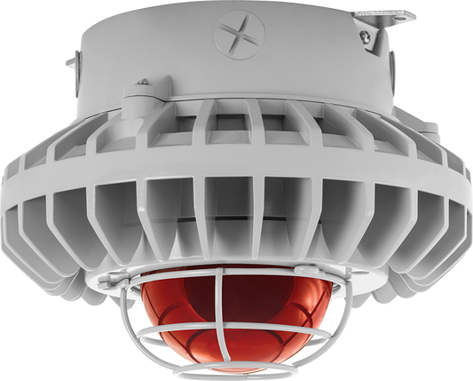 Hazardous Lighting, HAZXLED, 80W, red frosted globe, wire gurad, gray