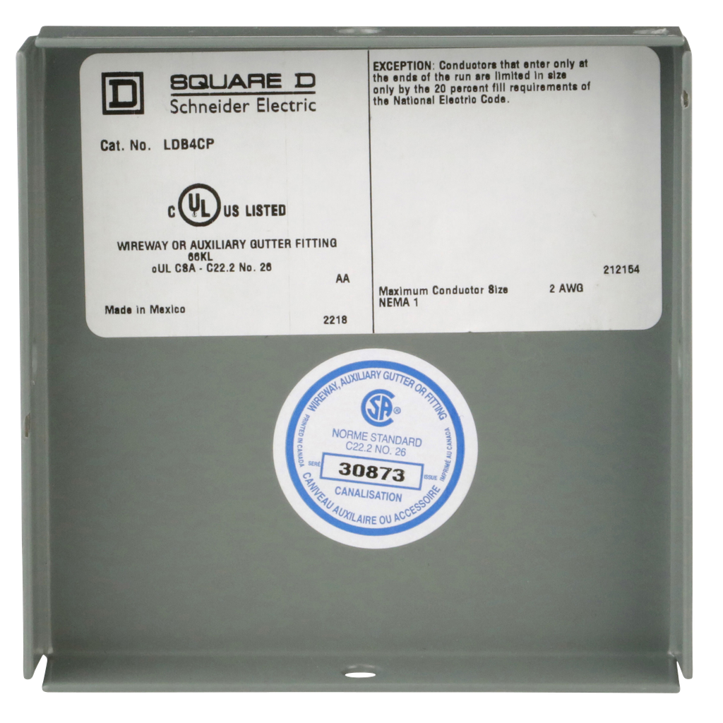 Wireway, Square-Duct, 4 inch by 4 inch, closing plate, N1 paint, NEMA 1