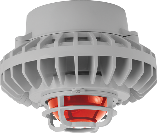 Hazardous Lighting, HAZPLED, 80W, red frosted globe, die cast guard, gray