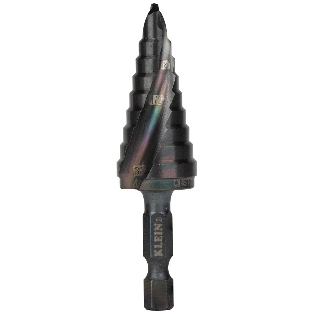 Step Drill Bit, Quick Release, Double Spiral Flute, 1/4 to 3/4-Inch