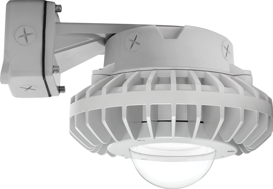 Hazardous Lighting, 8837 lumens, HAZBLED, 80W, 5000K, 0-10V dimming, clear globe, wall bracket, gray