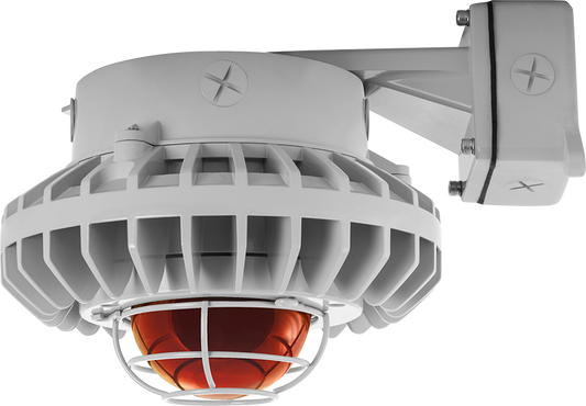 Hazardous Lighting, HAZBLED, 80W, 5000K, frosted amber globe, wire guard, wall bracket, gray