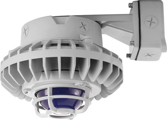 Hazardous Lighting, HAZBLED, 80W, 5000K, frosted blue globe, die cast guard, wall bracket, gray