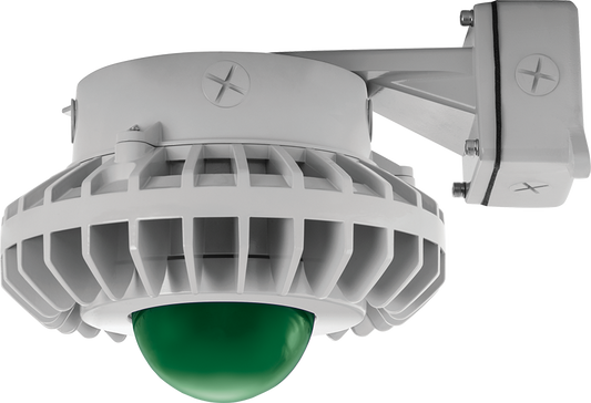 Hazardous Lighting, HAZBLED, 80W, 5000K, frosted green globe, wire guard, wall bracket, gray