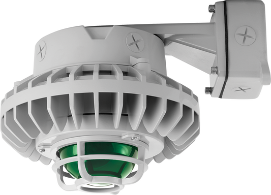 Hazardous Lighting, HAZBLED, 80W, 5000K, frosted green globe, die cast guard, wall bracket, gray