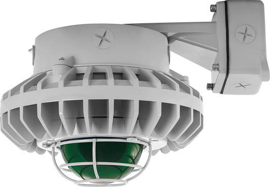 Hazardous Lighting, HAZBLED, 80W, 5000K, frosted green globe, wire guard, wall bracket, gray