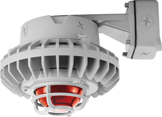 Hazardous Lighting, HAZBLED, 80W, 5000K, frosted red globe, die cast guard, wall bracket, gray