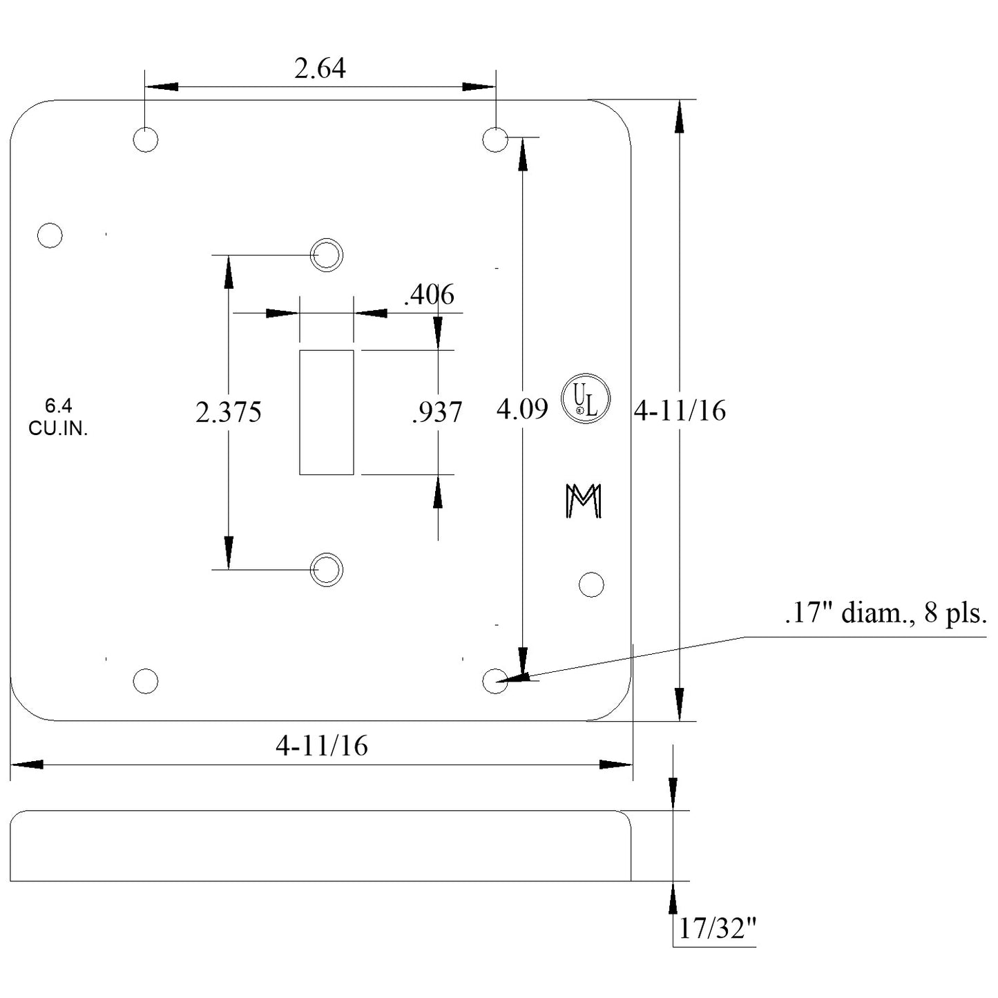 4-11/16" SQ COVER TOGGLE SWITCH 1 GANG 1/2" RAISED