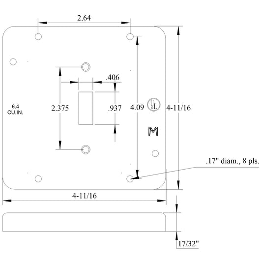 4-11/16" SQ COVER TOGGLE SWITCH 1 GANG 1/2" RAISED