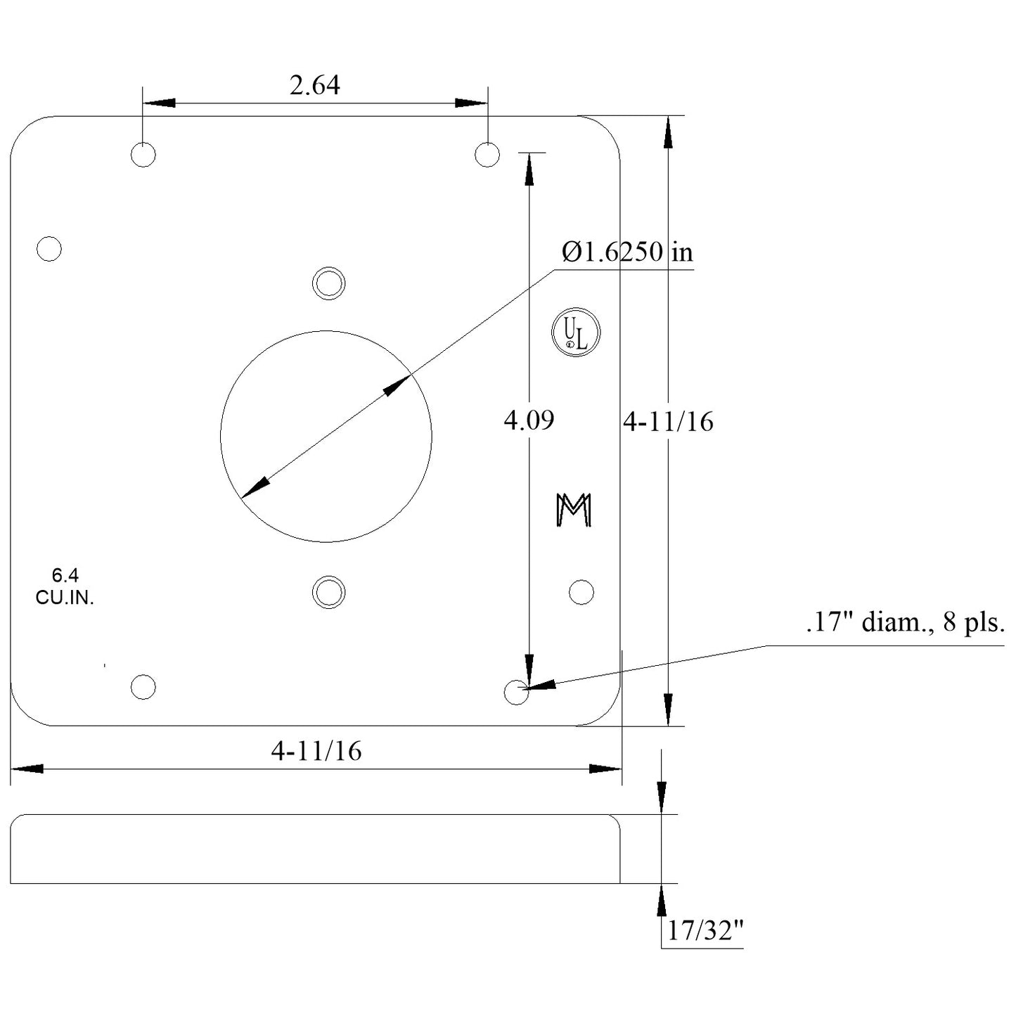 4-11/16" SQ COVER 20A TWIST LOCK RECEPTACLE 1.62" ROUND 1/2" RAISED