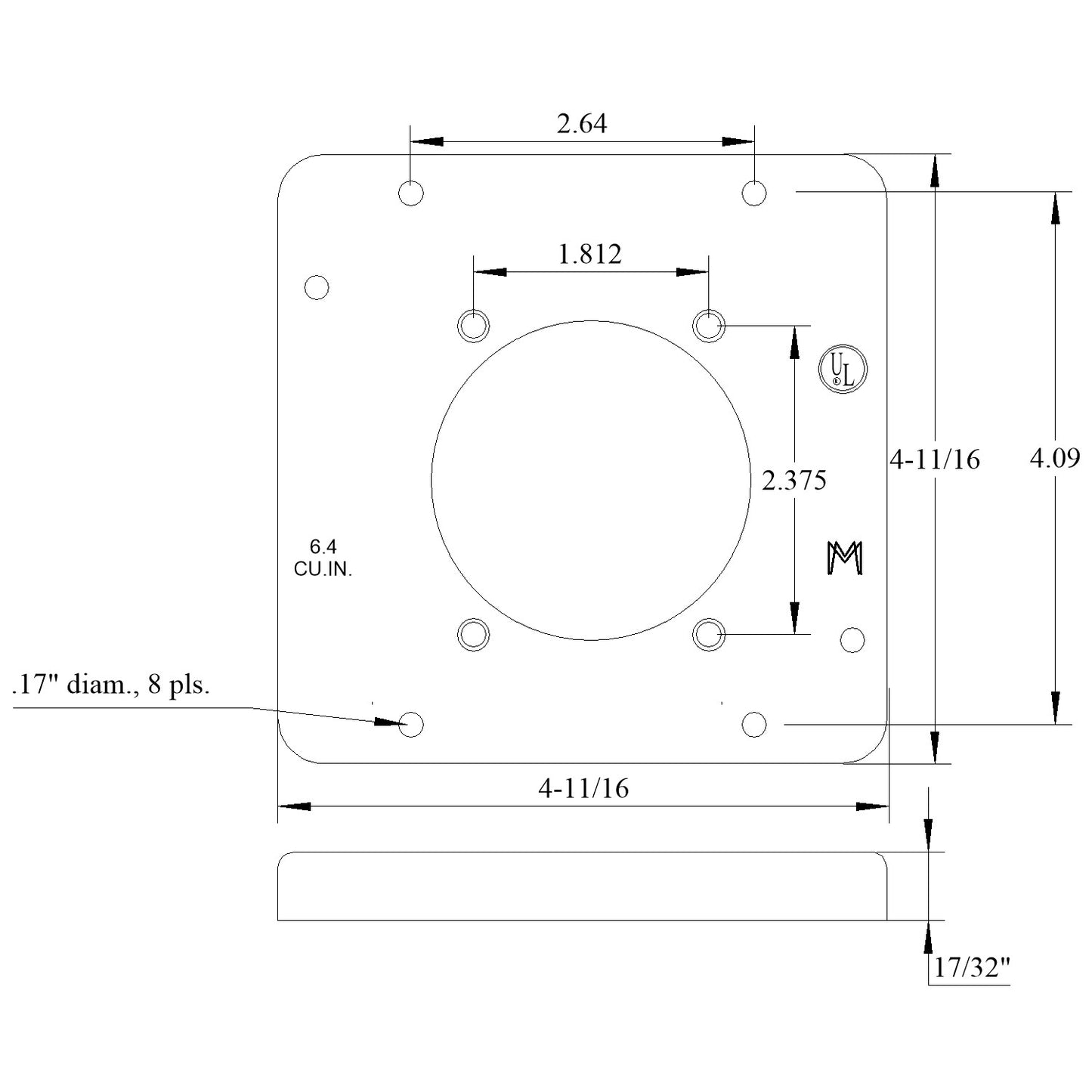 4-11/16" SQ COVER 50 AMP 2.48" ROUND OPENING 1/2" RAISIED