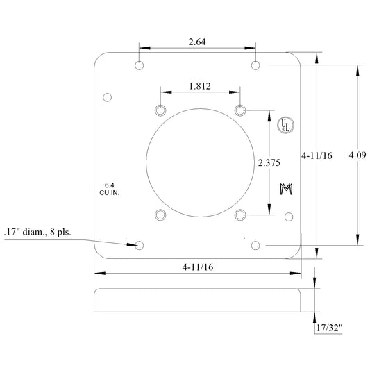 4-11/16" SQ COVER 50 AMP 2.48" ROUND OPENING 1/2" RAISIED