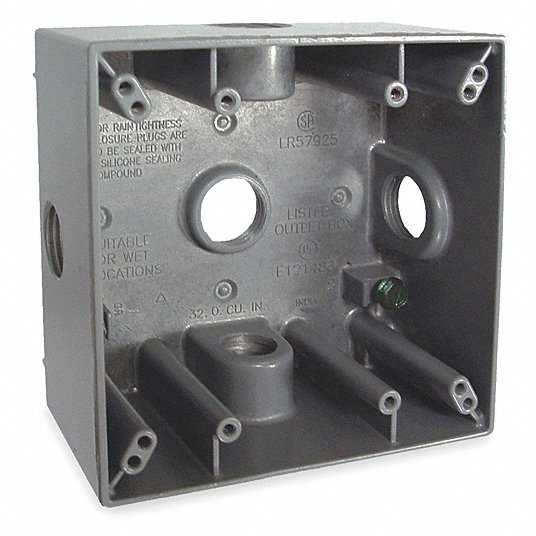 OUTDOOR 2-GANG BOX WITH 4 - 3/4" HOLES GRAY