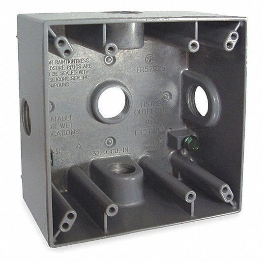 OUTDOOR 2-GANG BOX WITH 4 - 3/4" HOLES GRAY