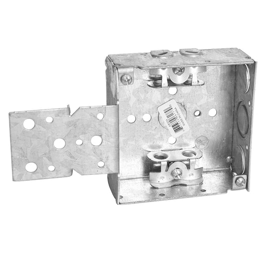 4" SQ WETWALL BOX W/BRACKET W/BX CLAMP 1/2" & 3/4" KO 1-1/2" DEEP WELDED