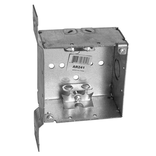 4" SQ DRYWALL BOX W/BRACKET W/BX CLAMP 1/2" & 3/4" KO 2-1/8" DEEP WELDED