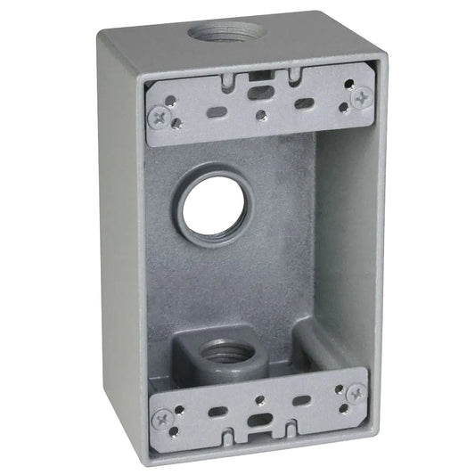 OUTDOOR 1-GANG BOX WITH 3 - 1/2" HOLES GRAY