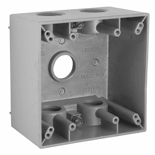 OUTDOOR 2-GANG DEEP BOX WITH 5 - 1" HOLES GRAY