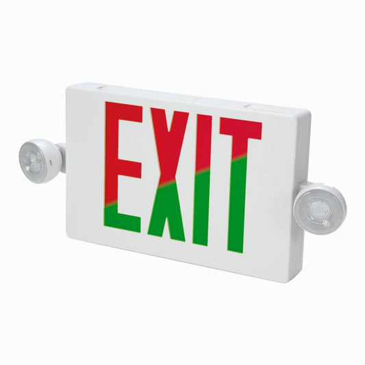 All-Pro Combination Exit and Emergency Light, Red Green Selectable, Nickel Cadmium Battery, White Finish