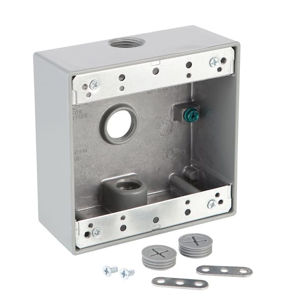 OUTDOOR 2-GANG BOX WITH 3 - 1/2" HOLES GRAY
