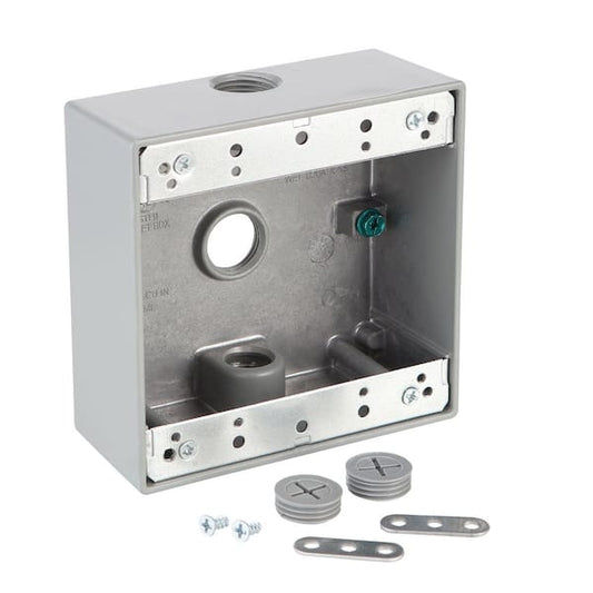 OUTDOOR 2-GANG BOX WITH 3 - 1" HOLES GRAY