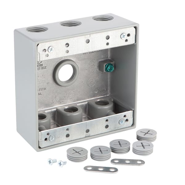 OUTDOOR 2-GANG BOX WITH 7 - 3/4" HOLES GRAY
