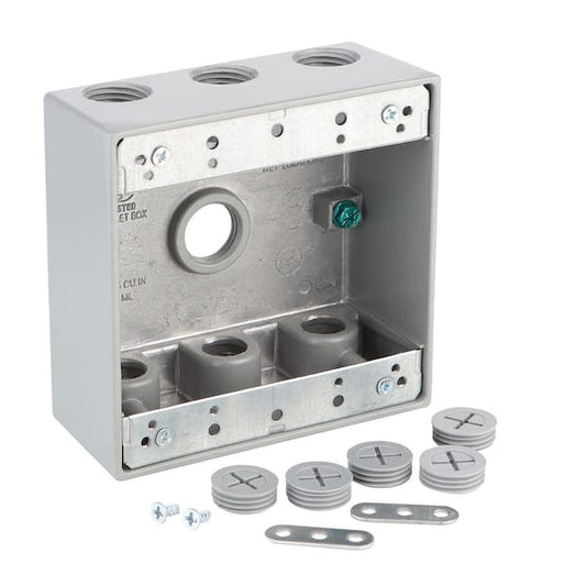 OUTDOOR 2-GANG BOX WITH 7 - 3/4" HOLES GRAY