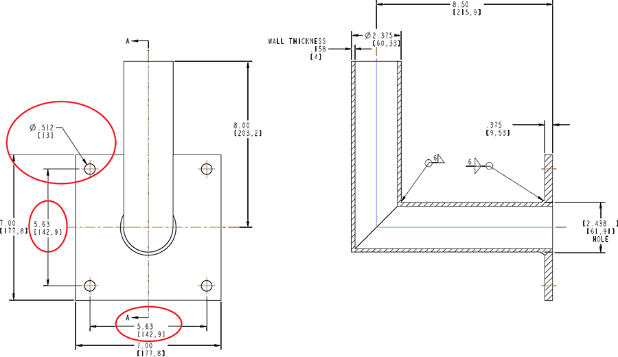 Poles, Bracket Right Angle wall Mount 8 1/2 inch X 8 Inches