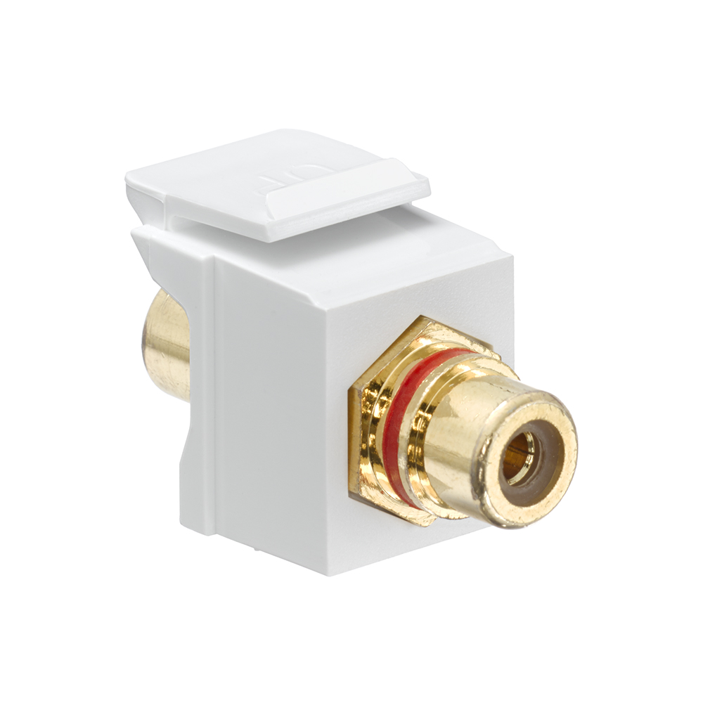 RCA Feedthrough QuickPort Connector, Gold-Plated, Red Stripe, White Housing