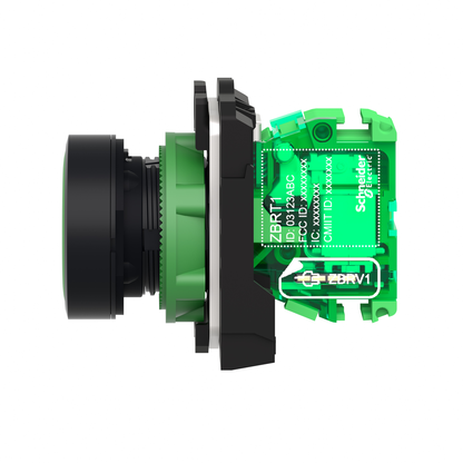 Wireless and batteryless transmitter, Harmony XB5R, push button, plastic, green, 22mm, spring return, marked I