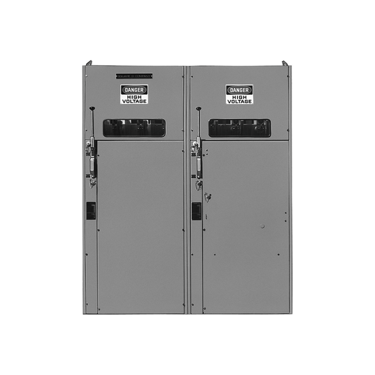 Switchgear, HVL, duplex, 600A, 4.76kV, 10 to 450E current limit fuse, transformer disconnect, right, NEMA 3R