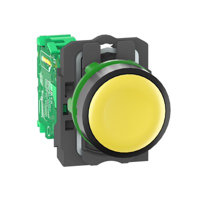 Wireless and batteryless transmitter, Harmony XB5R, push button, plastic, yellow, 22mm, spring return