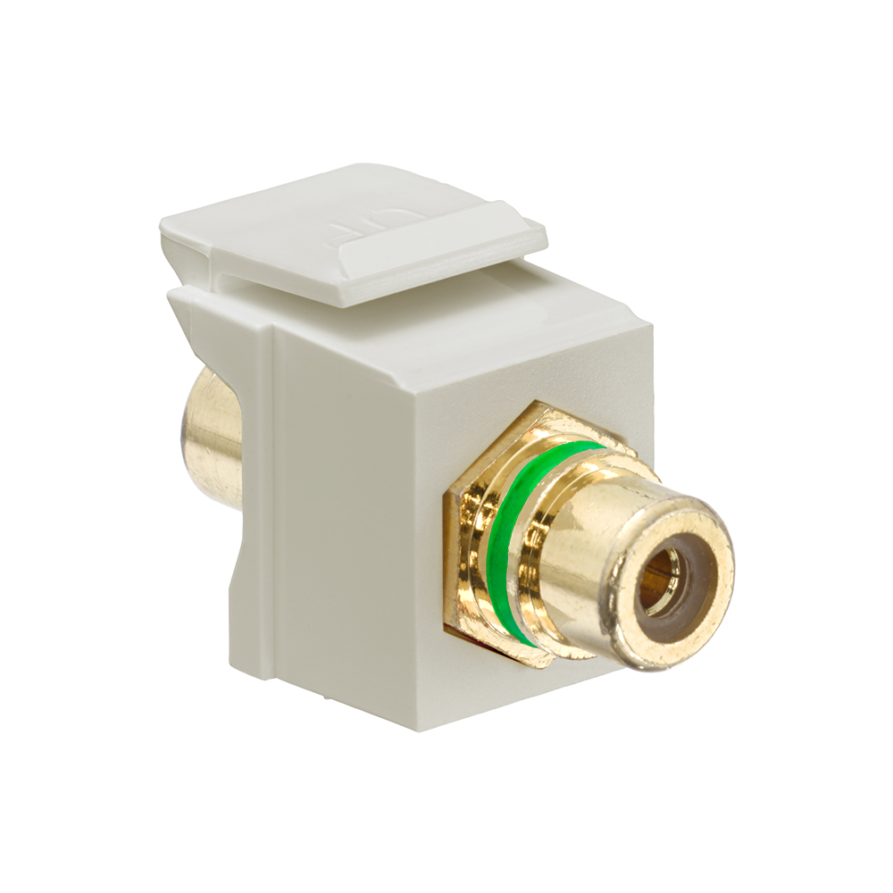 RCA Feedthrough QuickPort Connector, Gold-Plated, Green Stripe, Ivory Housing