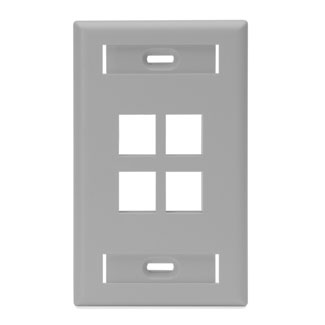 Single-Gang QUICKPORT Wallplate with ID Windows, 4-Port, Gray