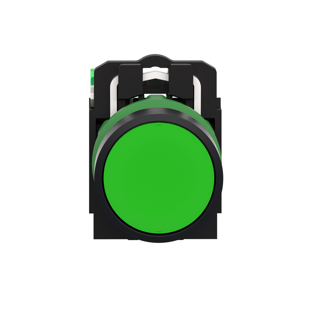 Wireless and batteryless transmitter, Harmony XB5R, push button, plastic, green, 22mm, spring return