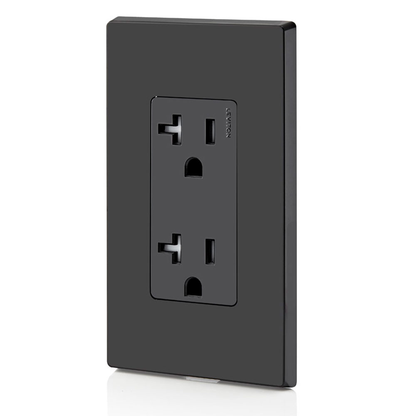 Ultrasonically welded, 20A Tamper-Resistant, Decora duplex receptacle/outlet. Residential grade, NEMA 5-20R, side wired only, UL, CSA and NOM