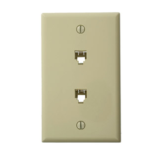 Standard Telephone Wall Jack, 6P4C x 6P4C, Screw Terminals, Ivory