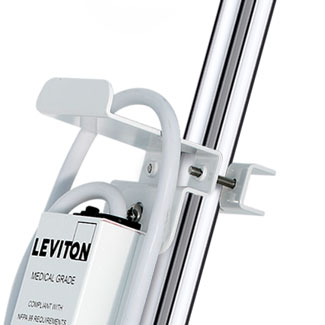 Medical Grade Power Strip Mounting Bracket, Compatible with Leviton Medical Grade Power Strips, Durable Powder Coated Aluminum, Adjustable Mounting Clamps Fit Any Diameter From .875” to 1.25”, White