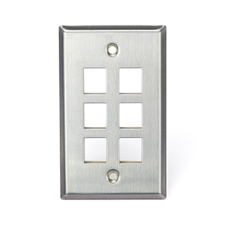 Stainless Steel QuickPort Wallplate, Single Gang, 6-Port