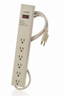 125 Volt, 15 Amp, Surge Protected, 6-Outlet Strip w/Switch, Data Sensitive, 1620 Joules, 330V Impulse Clamping, 15 Feet 14-3 SJT Cord Length, Plastic Housing - BEIGE