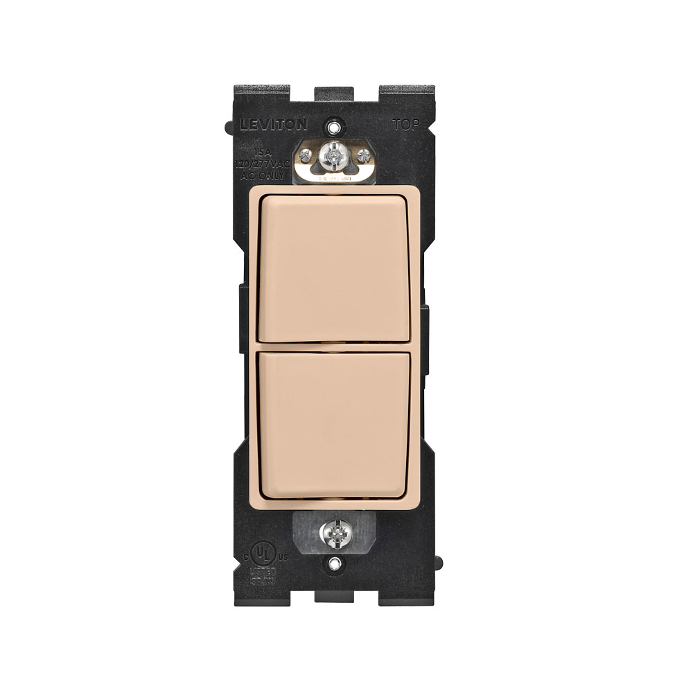 RENU 15 Amp Single Pole Combination Switch, Dapper Tan Leviton Renu Combination Switch RE634-DT for Single Pole Applications, 15A-120/277VAC, in Dapper Tan