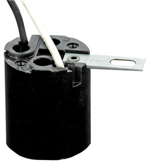 Medium Base, One-Piece, Keyless, Incandescent, Phenolic Lampholder, Bracket Mount, Single Circuit, Back Wired, - Black