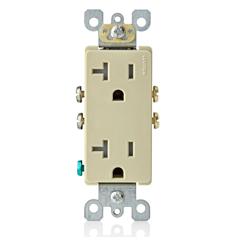 Ultrasonically welded, 20A Tamper-Resistant, Decora duplex receptacle/outlet. Residential grade, NEMA 5-20R, side wired only, UL, CSA and NOM